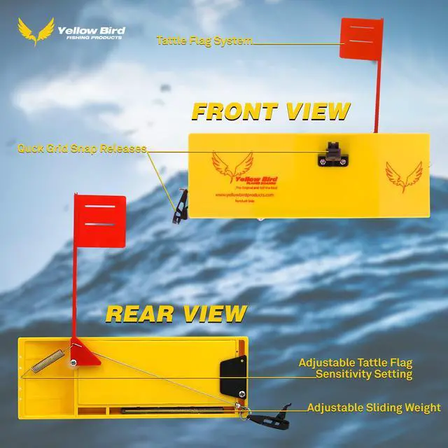 Alt view image 2 of 7 - Planer Boards for Fishing (4Pack) - 4 Size Options - Includes Tattle Flag kit