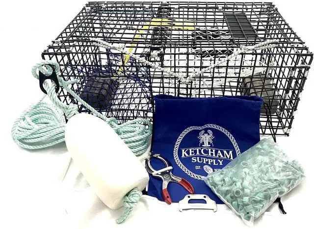 Main image of Lobster Trap with Rope, Buoy, Bait Bag, Claw Bander, Bands, Lobster Measuring Gauge and Weak Link
