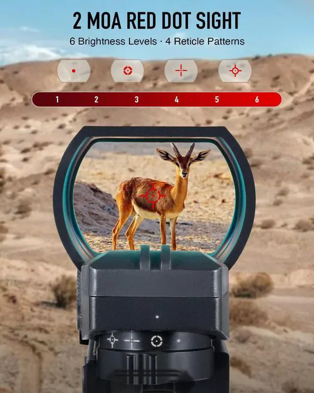 Alt view image 2 of 7 - Reflex Sight Red Dot Sight with Red/Green Dot & Multiple Reticles, for Picatinny Rail, Pistol, Rifle (Optional Laser Combo)