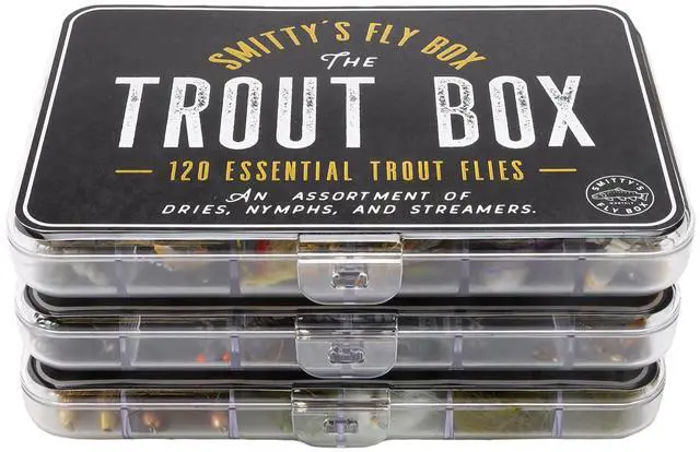 Main image of Trout Box - Premium Trout Flies - Assortment of Dry Flies, Nymphs, Euro Nymphs, Stimulators, Wooly Buggers and Streamers for Fly Fishing