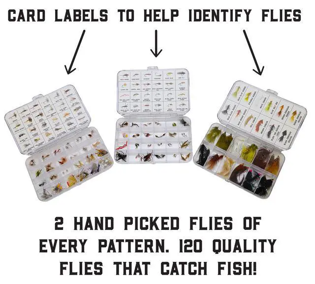 Alt view image 3 of 7 - Trout Box - Premium Trout Flies - Assortment of Dry Flies, Nymphs, Euro Nymphs, Stimulators, Wooly Buggers and Streamers for Fly Fishing