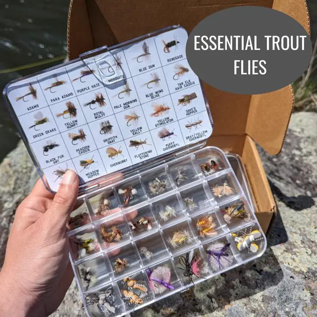 Alt view image 7 of 7 - Trout Box - Premium Trout Flies - Assortment of Dry Flies, Nymphs, Euro Nymphs, Stimulators, Wooly Buggers and Streamers for Fly Fishing