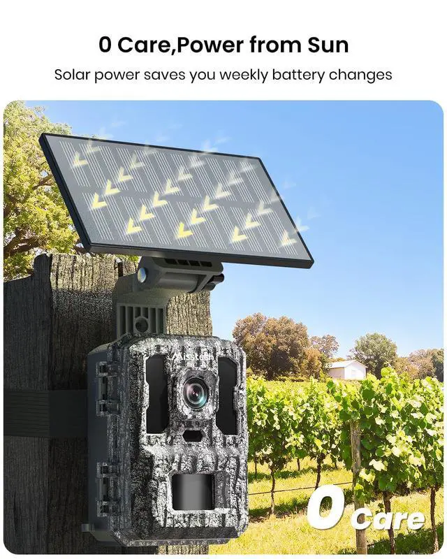 Alt view image 2 of 7 - 4K UHD Solar Trail Camera, 0.1s Motion-Activated Wildlife Record | 64MP/4K Clear Night Vision for Outdoor & Game, No Monthly Fee, App Control, Local Storage, IP66 Weatherproof Deer Camera