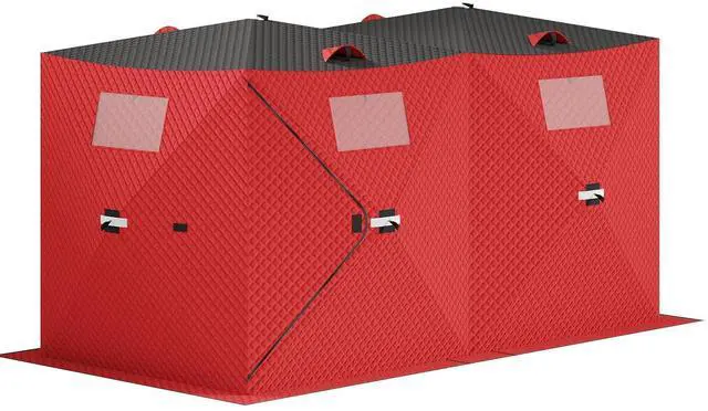 Main image of Insulated Pop-Up Ice Fishing Tent Portable Hub-Style Winter Shelter Windproof & Durable Zippered Door, Carry Bag, Wind Ropes & Anchors Ideal for Ice Fishing Red