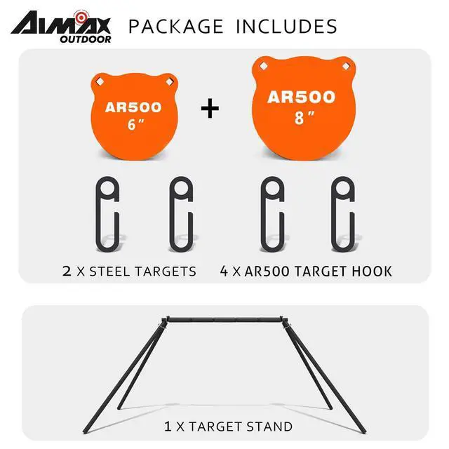 Alt view image 6 of 7 - AR500 Steel Target Stand System Kit, 3/8 Thick 6 and 8 inch Gong Targets, Suitable for Most Pistol, Handgun and Rifle Calibers