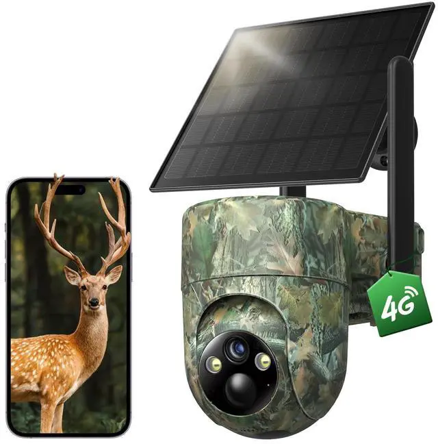Main image of Cellular Trail Camera, 4G LTE SIM Card Included, Solar Game Cellular Camera, 2K 360° View Live Streaming, 2K Color Night Vision Motion Activated, IP66 for Wildlife, 1 Pack