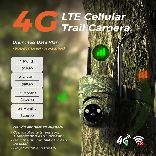 Alt view image 2 of 7 - Cellular Trail Camera, 4G LTE SIM Card Included, Solar Game Cellular Camera, 2K 360° View Live Streaming, 2K Color Night Vision Motion Activated, IP66 for Wildlife, 1 Pack
