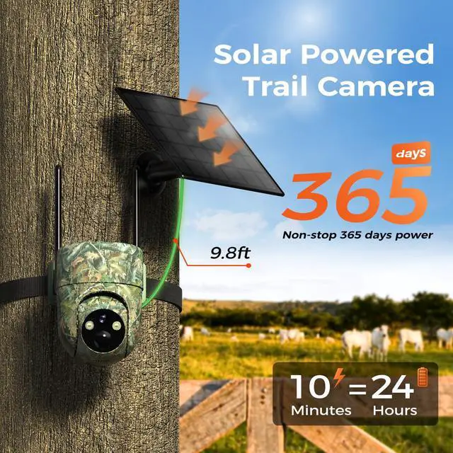 Alt view image 3 of 7 - Cellular Trail Camera, 4G LTE SIM Card Included, Solar Game Cellular Camera, 2K 360° View Live Streaming, 2K Color Night Vision Motion Activated, IP66 for Wildlife, 1 Pack