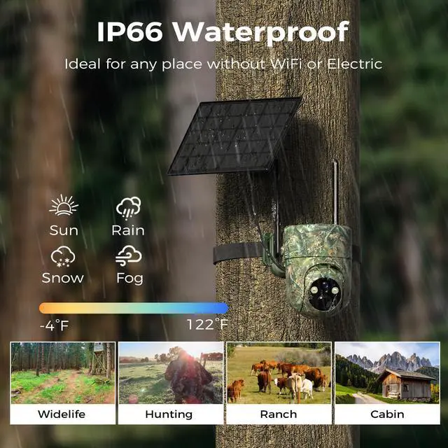 Alt view image 7 of 7 - Cellular Trail Camera, 4G LTE SIM Card Included, Solar Game Cellular Camera, 2K 360° View Live Streaming, 2K Color Night Vision Motion Activated, IP66 for Wildlife, 1 Pack