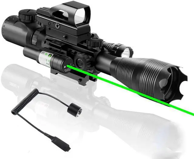 Main image of 4-12/16x50EG Hunting Rifle Scope Tactical Red/Green Dual Illuminated Range Finder with Green/Red Laser 4 Models Holographic Reticle Reflex Red Dot Sight and 5 Brightness Modes Flashlight