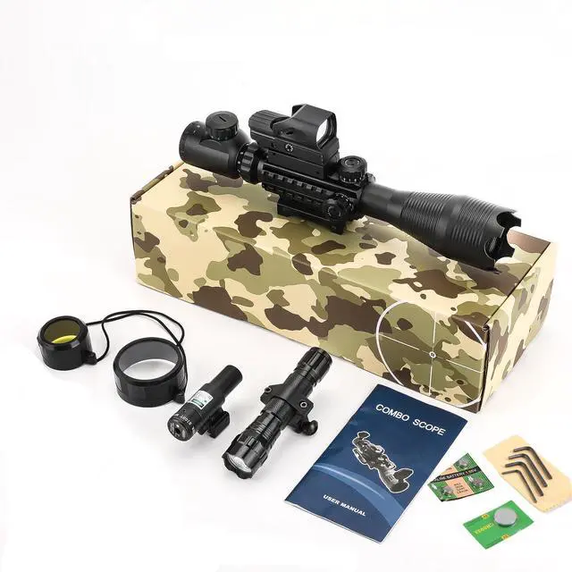 Alt view image 6 of 6 - 4-12/16x50EG Hunting Rifle Scope Tactical Red/Green Dual Illuminated Range Finder with Green/Red Laser 4 Models Holographic Reticle Reflex Red Dot Sight and 5 Brightness Modes Flashlight