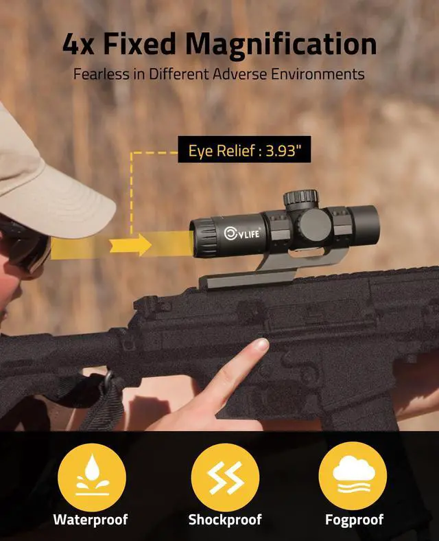 Alt view image 6 of 7 - Compact Rifle Scope with Illuminated Reticle, Zero Reset, Fixed Magnification Hunting Riflescope with 30mm Offset Scope Mount