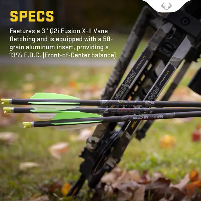 Alt view image 6 of 7 - Pro Elite 400 Select Arrow with Alpha-Blaze Lighted Nock - 20-inch, Pack of 3 - Superior Flight Visibility & Increased Accuracy for Railed Crossbows