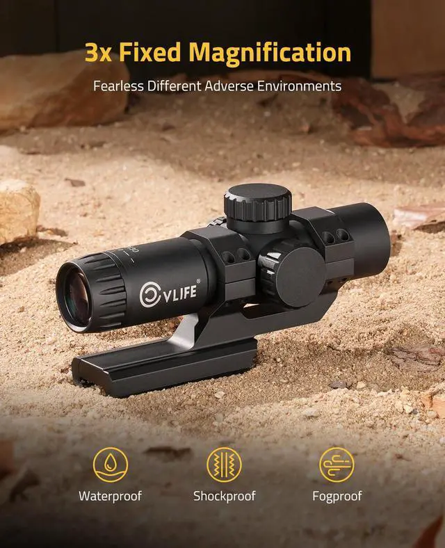 Alt view image 6 of 7 - Compact Rifle Scope with Illuminated Reticle, Zero Reset, Fixed Magnification Hunting Riflescope with 30mm Offset Scope Mount