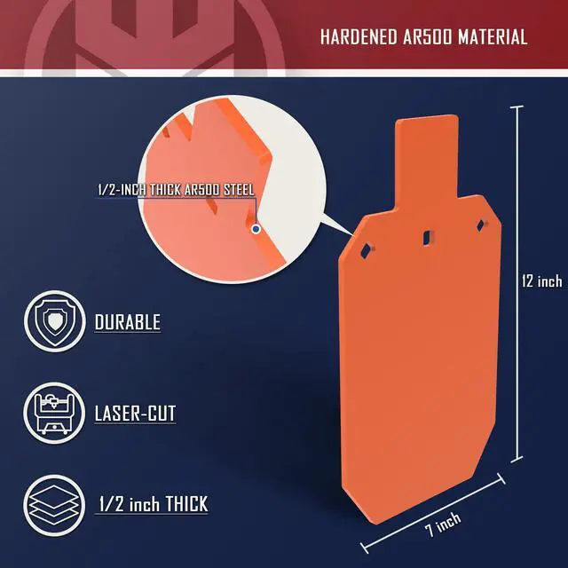 Alt view image 3 of 7 - AR500 Steel Target for Shooting, 1/2 inch Thick Metal Target, Neon Orange Color (1/2 inch Thick with 7" x 12" Size), with T Post Hanger