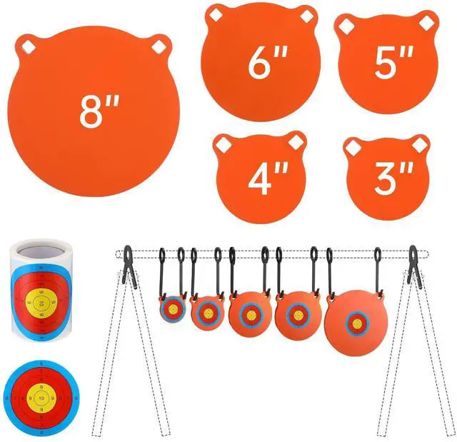 Main image of 1/2 3/8 Inch Thick Ar500 Steel Target Combo Set, Gong with 100 Paper Targets & Hanging Kit, Neon Color, Hooks, Lock Pins, Leg Brackets for 1 Inch Od EMT Conduit