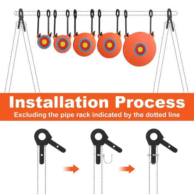 Alt view image 4 of 6 - 1/2 3/8 Inch Thick Ar500 Steel Target Combo Set, Gong with 100 Paper Targets & Hanging Kit, Neon Color, Hooks, Lock Pins, Leg Brackets for 1 Inch Od EMT Conduit
