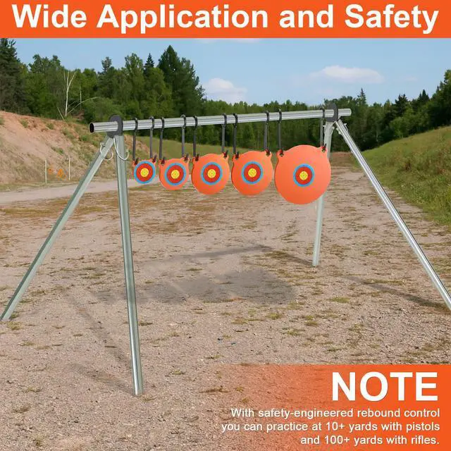 Alt view image 6 of 6 - 1/2 3/8 Inch Thick Ar500 Steel Target Combo Set, Gong with 100 Paper Targets & Hanging Kit, Neon Color, Hooks, Lock Pins, Leg Brackets for 1 Inch Od EMT Conduit