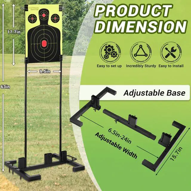 Alt view image 2 of 7 - Adjustable Target Stand Set with 10 Paper Targets, Two Mounting Options for Outdoor Shooting, Stable Holder with Metal Poles and Ground Nails