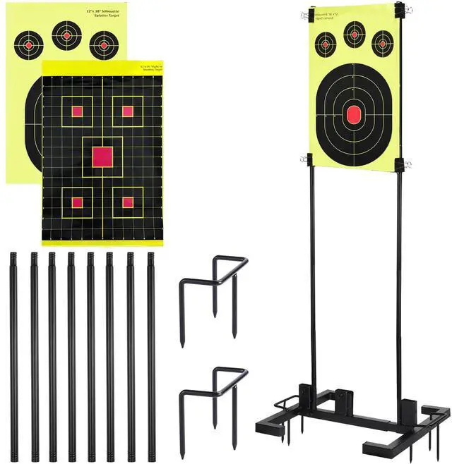 Main image of Adjustable Target Stand Set with 10 Paper Targets, Two Mounting Options for Outdoor Shooting, Stable Holder with Metal Poles and Ground Nails