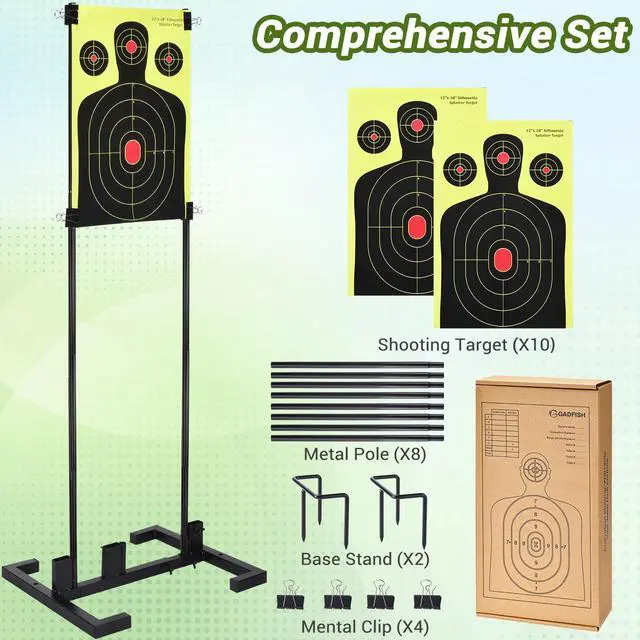 Alt view image 5 of 7 - Adjustable Target Stand Set with 10 Paper Targets, Two Mounting Options for Outdoor Shooting, Stable Holder with Metal Poles and Ground Nails