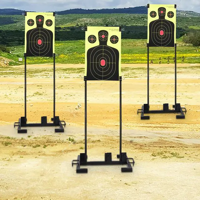 Alt view image 6 of 7 - Adjustable Target Stand Set with 10 Paper Targets, Two Mounting Options for Outdoor Shooting, Stable Holder with Metal Poles and Ground Nails