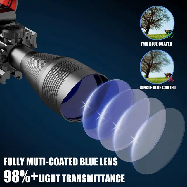 Alt view image 4 of 6 - 4-12/16x50EG Hunting Rifle Scope Tactical Red/Green Dual Illuminated Range Finder with Green/Red Laser 4 Models Holographic Reticle Reflex Red Dot Sight and 5 Brightness Modes Flashlight