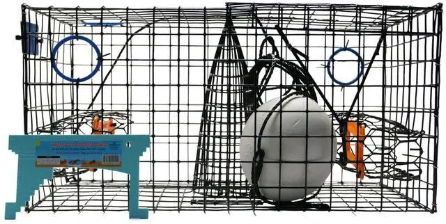 Main image of Maryland Blue Crab Pot Trap, PVC Coated Wire mesh, Heavy Duty, Two T.E.D. (Turtle Excluder Device), Two Escape Rings, Float, Rope, Ready for use. Come with Crab & Lobster Measure Gauge. Made in USA