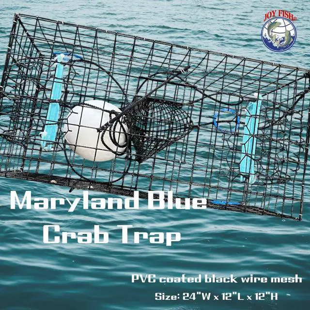 Alt view image 5 of 5 - Maryland Blue Crab Pot Trap, PVC Coated Wire mesh, Heavy Duty, Two T.E.D. (Turtle Excluder Device), Two Escape Rings, Float, Rope, Ready for use. Come with Crab & Lobster Measure Gauge. Made in USA