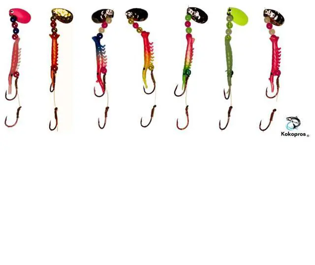 Alt view image 3 of 7 - Kokanee Salmon Shrimp & Hoochies Fishing Lures - Multicolor Packs Including Micro Hoochies & Shrimp - Durable Plastic Construction with Sharp Octopus Hooks - Ideal for Kokanee & Trout