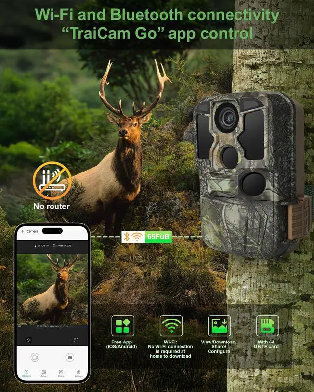 Alt view image 3 of 7 - Trail Camera WiFi 4K 84MP with 64GB Memory Card, Game Camera with Night Vision, 0.1s Trigger Motion Activated, IP67 Waterproof 130°Wide-Angle 42pcs No Glow Infrared LEDs for Wildlife Monitoring