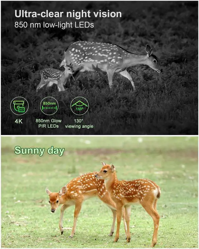Alt view image 7 of 7 - Trail Camera WiFi 4K 84MP with 64GB Memory Card, Game Camera with Night Vision, 0.1s Trigger Motion Activated, IP67 Waterproof 130°Wide-Angle 42pcs No Glow Infrared LEDs for Wildlife Monitoring