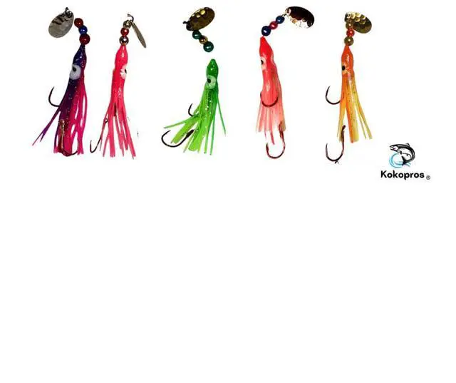 Alt view image 5 of 7 - Kokanee Salmon Shrimp & Hoochies Fishing Lures - Multicolor Packs Including Micro Hoochies & Shrimp - Durable Plastic Construction with Sharp Octopus Hooks - Ideal for Kokanee & Trout