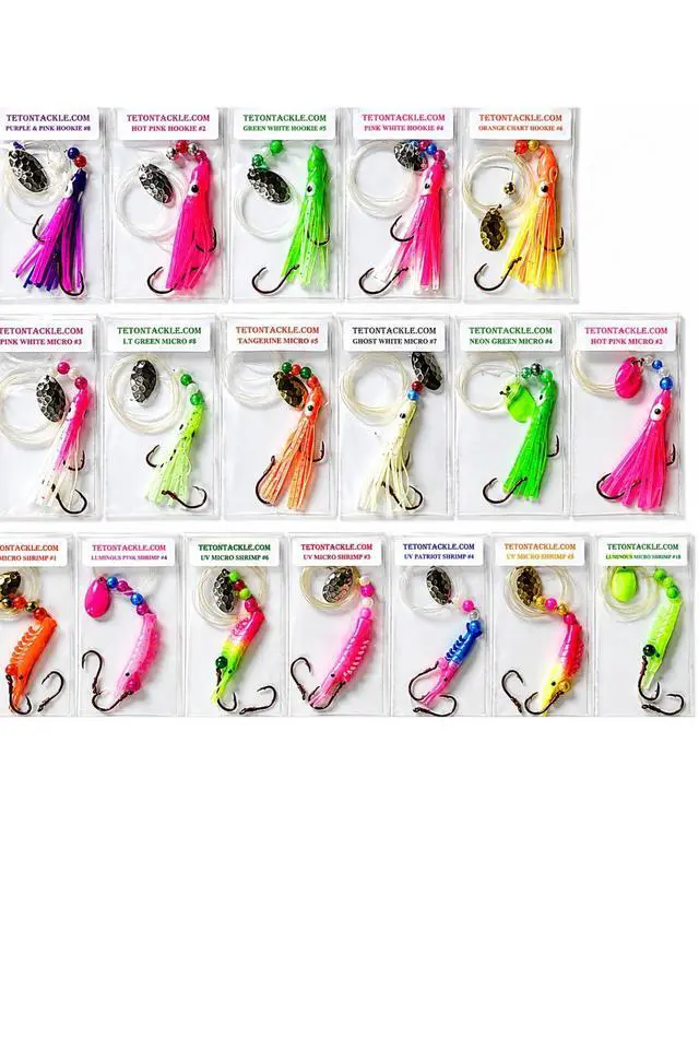 Alt view image 7 of 7 - Kokanee Salmon Shrimp & Hoochies Fishing Lures - Multicolor Packs Including Micro Hoochies & Shrimp - Durable Plastic Construction with Sharp Octopus Hooks - Ideal for Kokanee & Trout