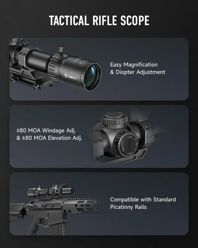 Alt view image 6 of 7 - FFP LPVO Rifle Scope 1-6x/1-8x/1-10x with Red & Green Illuminated Reticle, Self-Locking Turrets & Cantilever Mount for Picatinny Rail