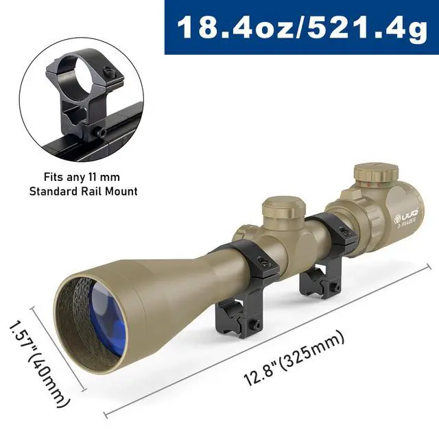 Alt view image 4 of 6 - 3-9×40 Rifle Scope with Red/Green Illumination and Rangefinder Reticle-Includes Batteries,Fits 11mm Free Mounts,Waterproof and Fog-Proof