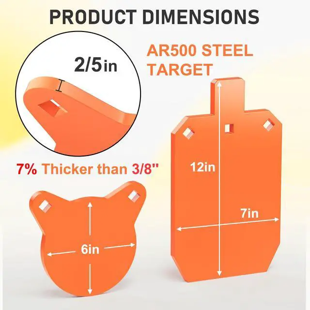 Alt view image 2 of 7 - AR500 Steel Targets for Shooting, 1/2'' or 3/8'' Thick Torso Gong Combo Metal Targets for Shooting Laser Cut Steel