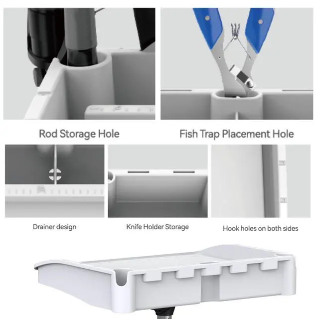 Alt view image 4 of 7 - Bait Cutting Board Table (18.25 by 14.75 Surface) with Two Rod Holders, Fish Cleaning Fillet Station for Boat with Mount Plier Storage and Knife Slot with Built-In Measuring Ruler (Small)