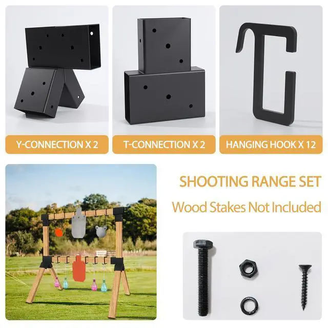 Alt view image 4 of 7 - 2x4 Target Stand Brackets Set|Heavy Duty Y & T Connectors|12 Hanger Hooks | 0.2Thick Steel Frame (1.6" x 3.6" I.D) for AR500 Steel Targets, Outdoor Shooting Range & Archery Training