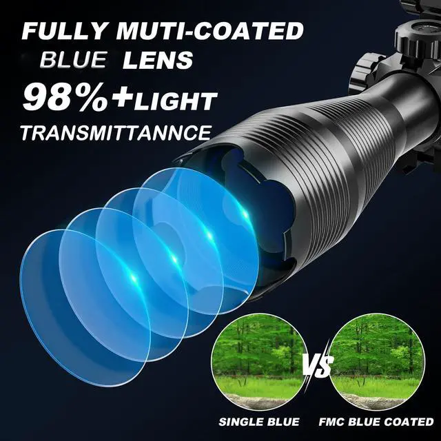 Alt view image 4 of 6 - 4-12/16x50EG Hunting Rifle Scope Tactical Red/Green Dual Illuminated Range Finder with Green/Red Laser 4 Models Holographic Reticle Reflex Red Dot Sight and 5 Brightness Modes Flashlight
