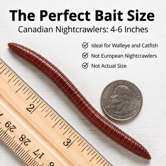 Alt view image 4 of 7 - Count Green Canadian Nightcrawlers (4-6 inch) Worms Treated with Worm-Glo Fishing Bait