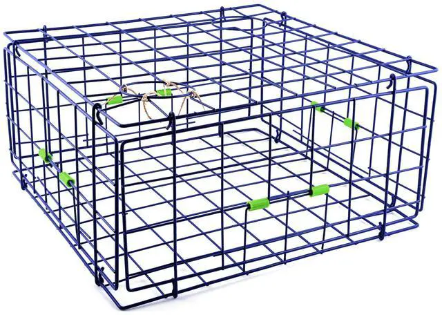 Main image of 24" Fold-Up Pacific Coast Crab Trap | Vinyl-Coated Steel Wire, Foldable, Easy Storage & Transport | 4 Entrance Doors & 2 Escape Rings | Blue