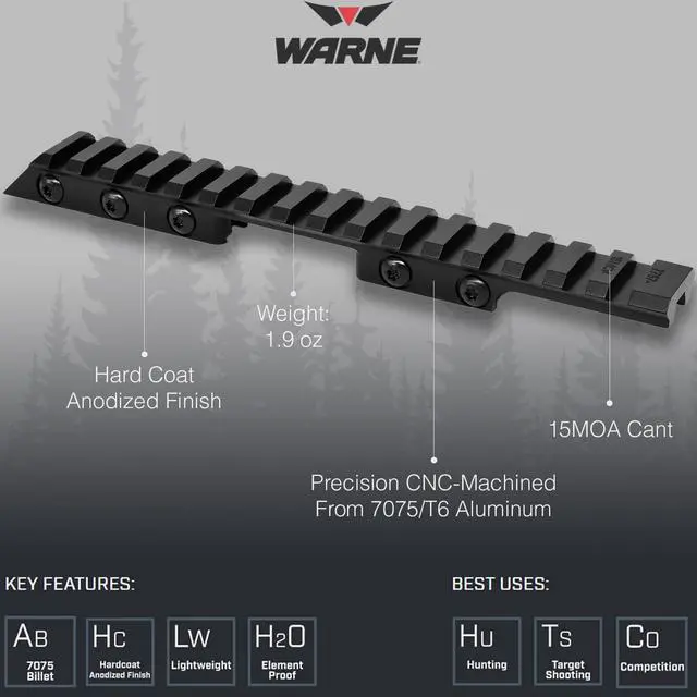Alt view image 4 of 4 - WARNE Mountain Tech CZ 457 11mm Dovetail to Picatinny Rail Adapter | Lightweight 7075-T6 Aerospace Aluminum Construction, Built-In 15MOA Angled Cant, Hardcoat Anodized Finish (7757M)