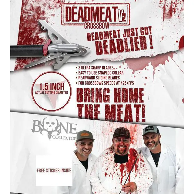 Alt view image 2 of 2 - G5 Deadmeat V2 3-Blade Expandable Broadheads | 3-Pack | 100/125 Grains | Razor Sharp 1.5" Cutting Diameter Mechanical Blades | Screw in | Crossbow Compatible | 1 BMP Practice Tip Included