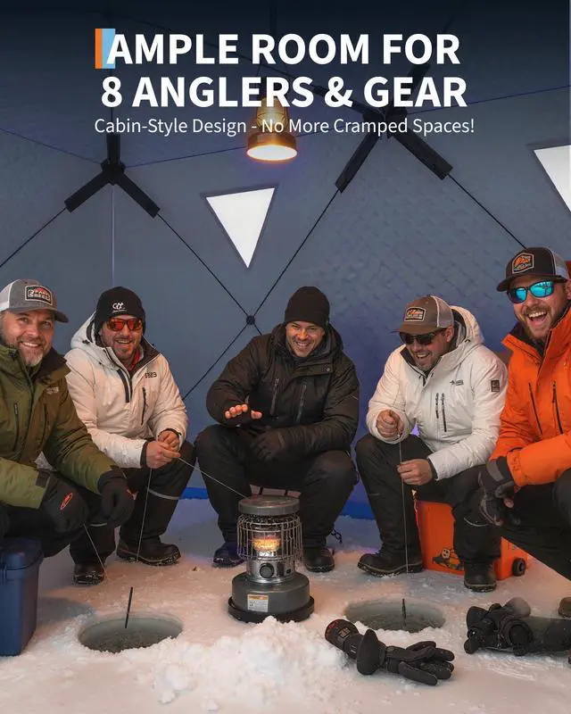 Alt view image 7 of 7 - Insulated Pop-Up Ice Fishing Tent, 6-8 Person Portable Hub-Style Tent, Windproof Thermal Shanty with Hub Design, 420D 3-Layer Fabric for Winter Fishing