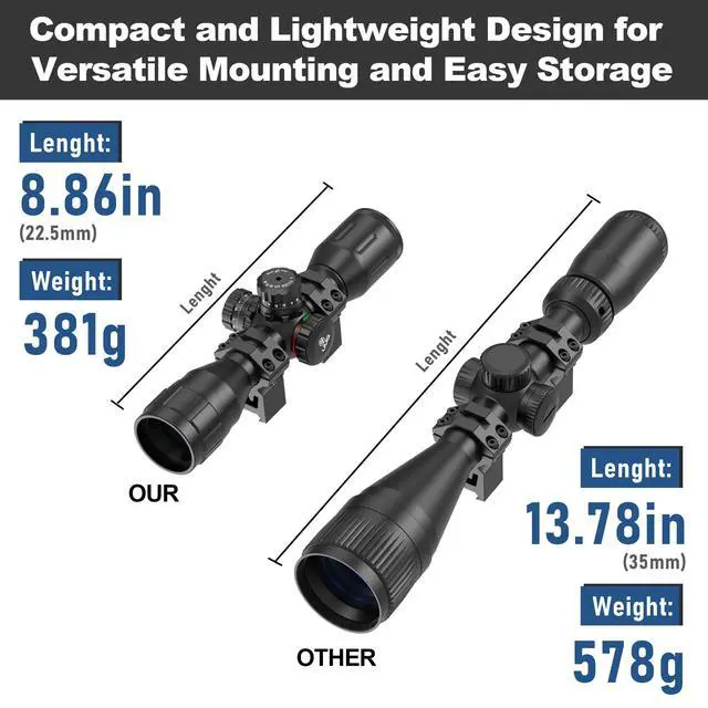 Alt view image 2 of 7 - 4X32AO Compact Rifle Scope with Red/Green Illumination,Front Parallax Adjustment, Mil-dot Reticle,Waterproof and Fog-Proof,Fits 20mm Free Mounts