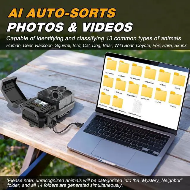 Alt view image 3 of 7 - AI Trail Camera 48MP 4K Game Camera | 48MP 4K Auto Animal Classification No Glow Night Vision Deer Scouting Backyard Monitoring with Sound