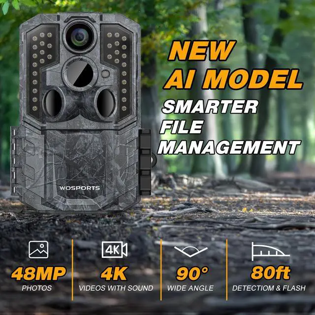 Alt view image 6 of 7 - AI Trail Camera 48MP 4K Game Camera | 48MP 4K Auto Animal Classification No Glow Night Vision Deer Scouting Backyard Monitoring with Sound
