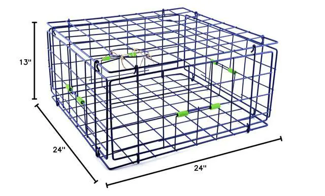 Alt view image 7 of 7 - 24" Fold-Up Pacific Coast Crab Trap | Vinyl-Coated Steel Wire, Foldable, Easy Storage & Transport | 4 Entrance Doors & 2 Escape Rings | Blue