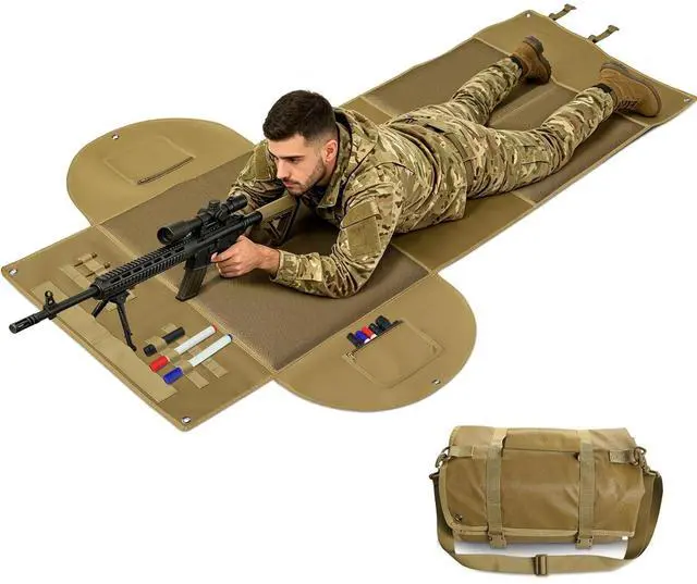 Main image of Shooting Mats Prone Padded, Extra Large Portable Roll Up Folded Waterproof Non-Slip Tactical Shooting Mat with Thickened Cotton Padding, Bipod Holder & 2 Accessory Pockets for Range Shooting Hunting